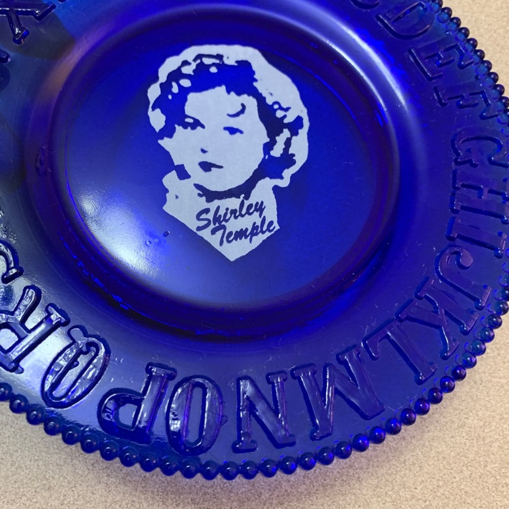 Shirley Temple Cobalt Blue Glass Alphabet Plate 7” Beaded Edge